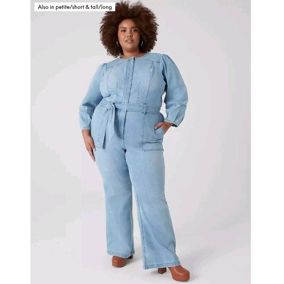 Lane Bryant Pants - Lane Bryant Denim Long Sleeve Jumpsuit Plus‎ Sz 16S Light Wash Belted